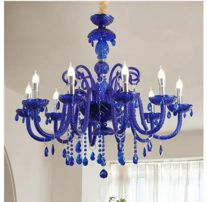 Description Picture 5 of itemModern Blue Color Crystal Chandelier Deco Pendant for Dining Room Lamp Household Light Clothing Store Bedroom Lighting Fixtures