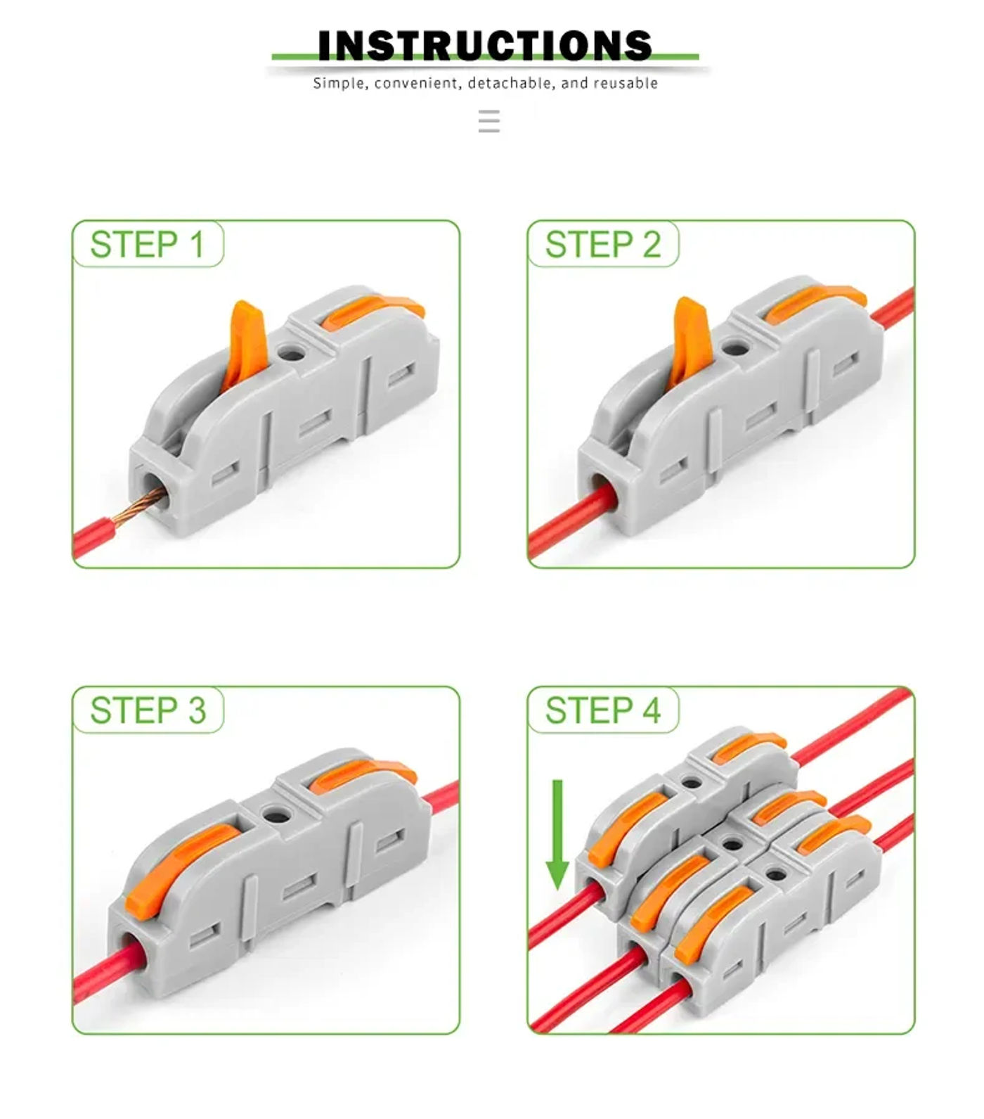 Description Picture 4 of item25/50/100PCS Lever Wire Connector 2 Pin 1 in 1 out Splicing Terminal Blocks Led Strip Lighting Home Electric Quick Connectors