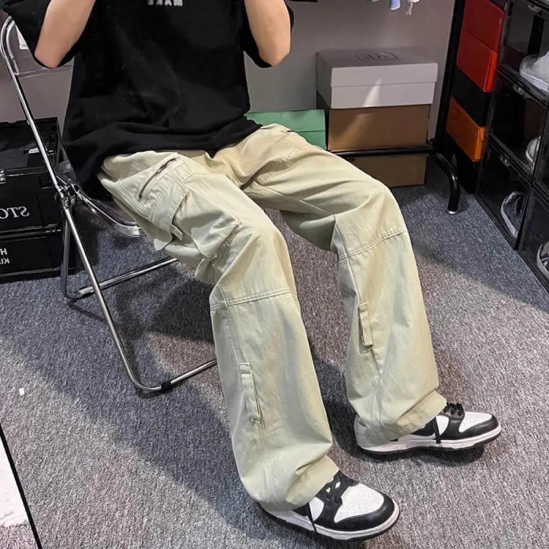 Description Picture 2 of itemMen's Overalls Elastic Waist Retro Loose Multi-pocket Casual Solid Color High Street Daily Sports Streetwear Hip Hop Trousers