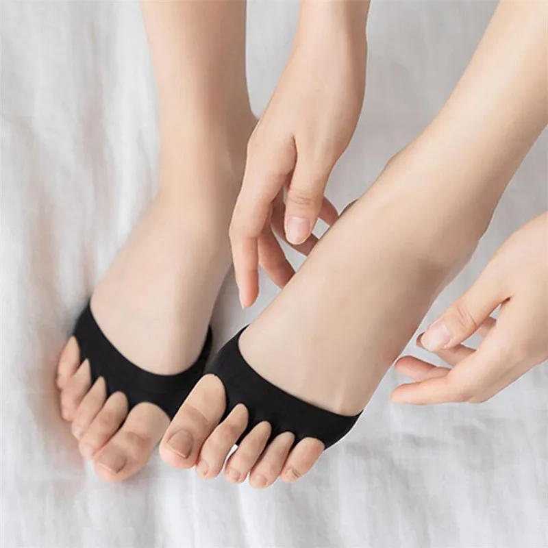 Description Picture 3 of item3 Pairs Open Toe Socks Women Set Sponge Pads for High Heel Shoes Soft Socks Forefoot Insole Five Fingers Socks Liner