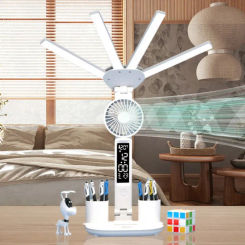 LED Multifunction Table Lamp USB 3in1 Folding with Fan Calendar Clock Reading Lamp Clock Table Lamp Eye Protection Night Lights