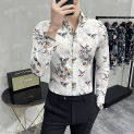 2022 Floral Print Shirts Men Long Sleeve Slim Casual Shirt High Quality Business Formal Dress Shirts Social Party Tuxedo Blouse