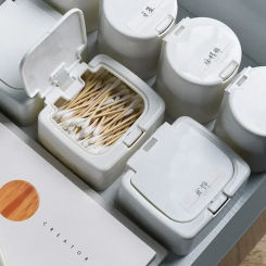 Desktop Storage Box With Cover Pop-up Debris Sorting Box Makeup Cotton Swab Container Drawer Organizer White Storage Case