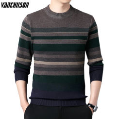 Male Striped Sweater Pullover Knit Jumpers Tops O Neck for Men Thick Autumn Winter Retro Vintage Fashion Casual Clothing 00375