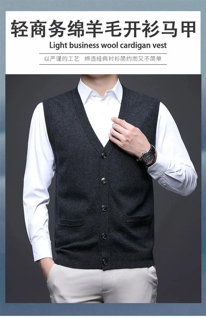 Description Picture 3 of item6 Colors Sweater Vest Men Winter Men Cardigan Vests Solid Simple All-match V-neck Couples Retro Soft Thickened Warm Sweater Vest