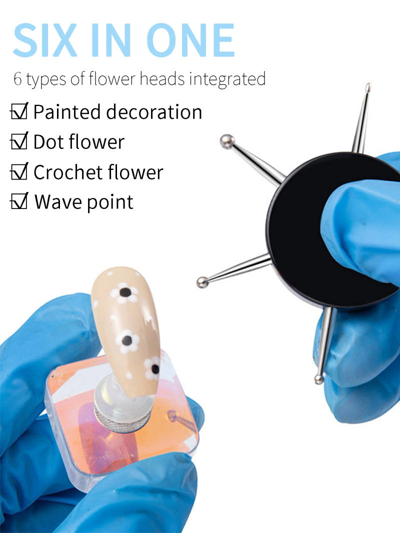 Description Picture 3 of item1pc 6 Head Nail Art Dotting Tools Disc Nail Drill Point Nail Tools Dot Painting Tools Nail Point Drill Pen