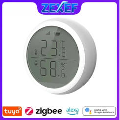 Zexef Tuya Smart Zigbee Indoor Thermometer Humidity Sensor LCD Display Application Voice Control Alexa Google Home