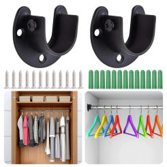 1 Set Closet Rod Bracket with Screws Rustproof Corrosion Resistant Simple Installation Curtain Rod Holder Closet Rod Support Kit