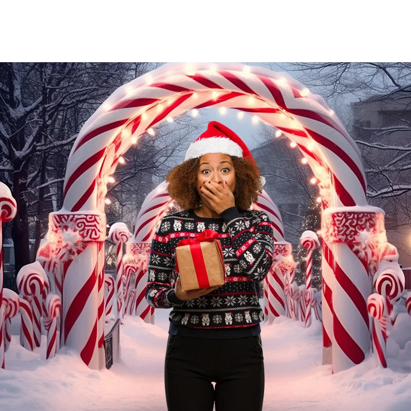 Description Picture 2 of itemBonvvie Christmas Photography Backdrops Candy Cane Xmas Bells Red and White Decoration Baby Photo Background Photo Studio Props