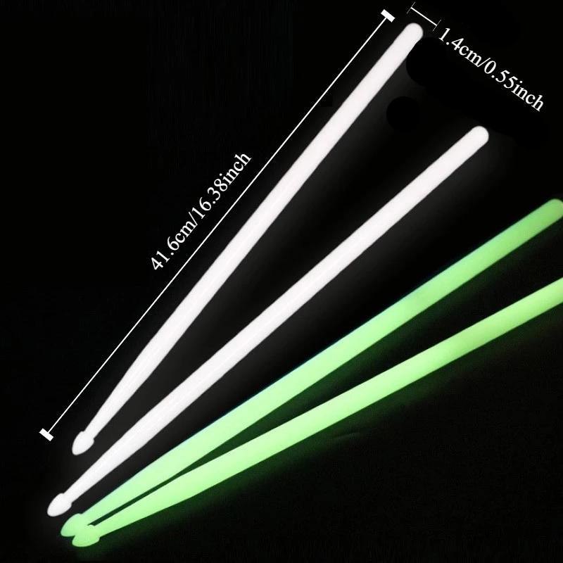 Description Picture 3 of item5A Luminous Drum Stick Nylon Fluorescent Drumsticks Glow in The Dark Bright Light Musical Instruments