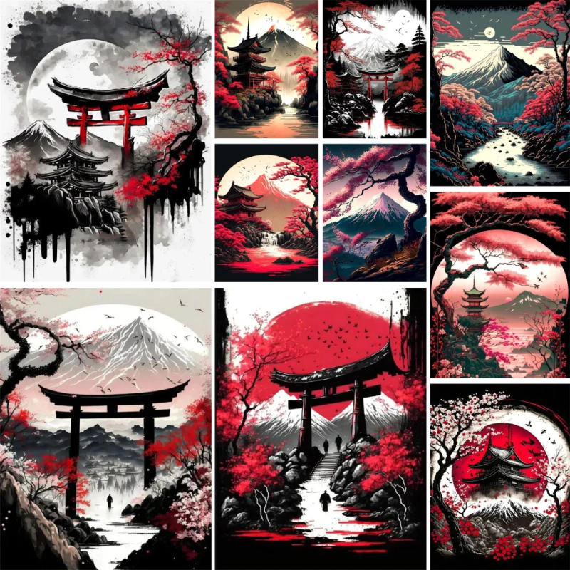 Description Picture 2 of itemMeian Landscape Torii Moon Tower Printed 11CT Cross-Stitch Embroidery Kit Painting Needlework Handiwork Knitting Design Mulina