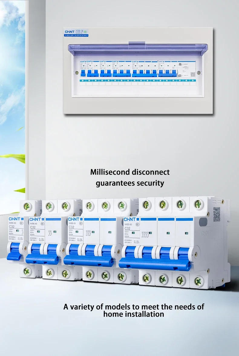 Description Picture 3 of itemCHINT NXB-63 1P AC 230/400V Miniature Circuit Breaker C 6A 10A 16A 20A 25A 32A 40 63A 80 100 125 Overload Protector  DZ47 TYPE C