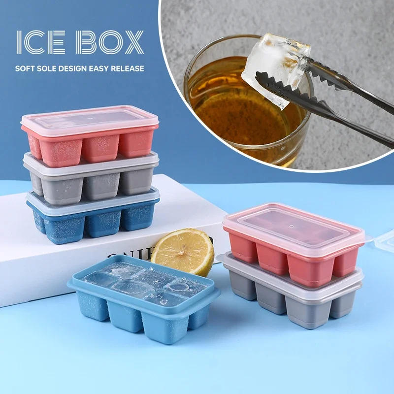Description Picture 3 of item6 Grids Ice Tray Mold Food Grade Soft Silicone Ice Cube Mould Ice Cream Blocks Makers DIY Homemade Cold Drink Kitchen Tools