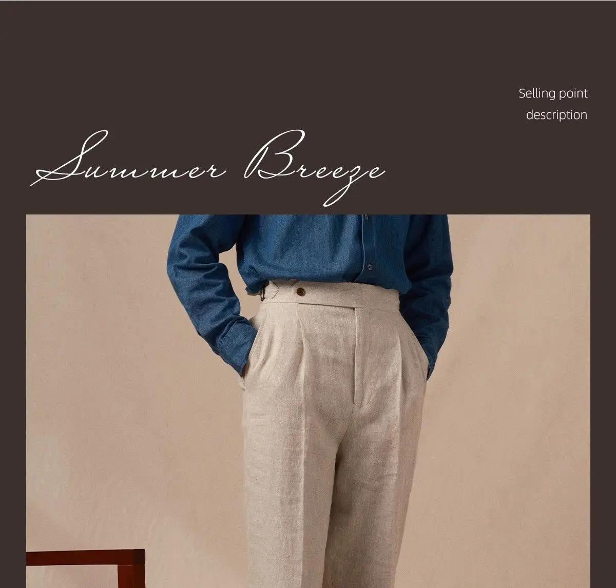 Description Picture 4 of item2024 Men Spring Autumn Fashion High Waist Loose Trousers Male New Casual Solid Color Pants Mens Long Straight Suit Pant F343