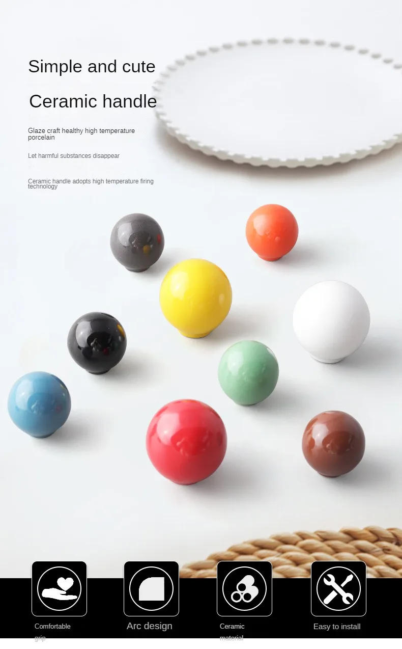 Description Picture 2 of itemChildren's Room Wardrobe Handle Minimalist Cute Colored Ball Cabinet Circular Cabinet Door Single Hole Drawer Handle