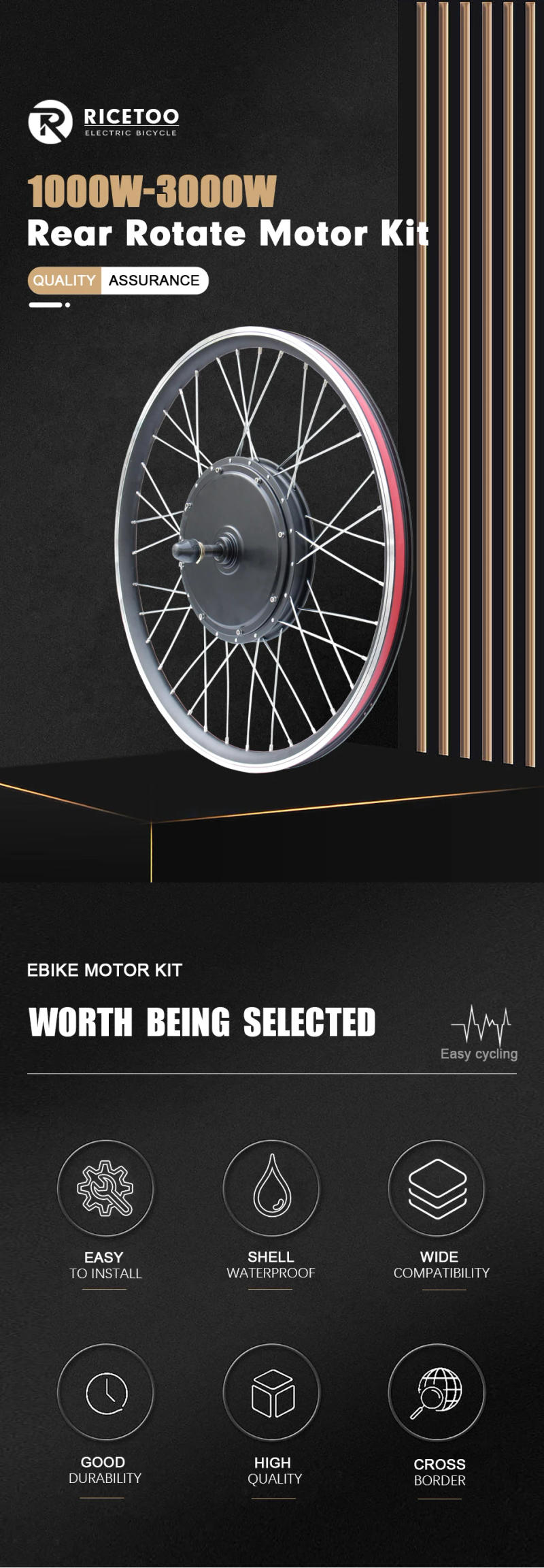 Description Picture 2 of itemElectric Bike Conversion Kit 1000W 1500W 2000W 3000W Rear Drive 26-29 Inch 700C Wheel Hub Motor for1.95-2.125 Tire Bicycle