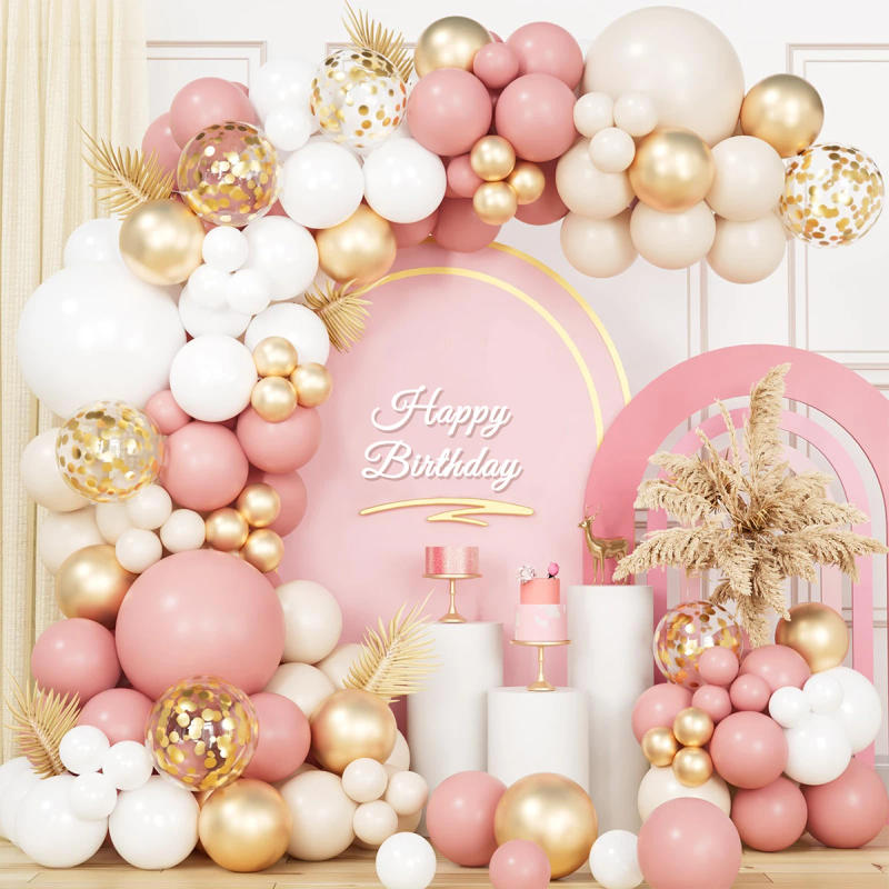 Description Picture 2 of itemRetro Pink White Gold Balloons Garland Arch Kit Birthday Party Decoration Kids Baby Shower Wedding Party Supplies Letax Ballons