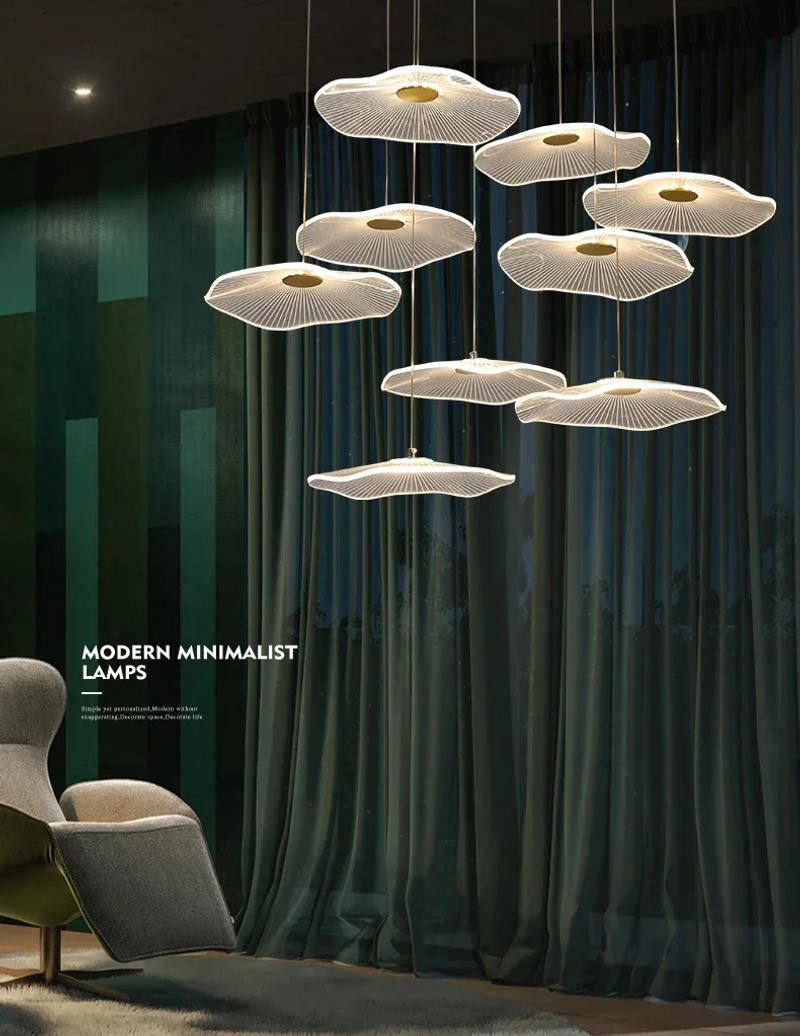 Description Picture 2 of itemNordic Lotus Leaf Style Modern Temperament Living Room Kitchen Hotel Lobby Villa Staircase LongChandelier Lighting Fixtures Lamp