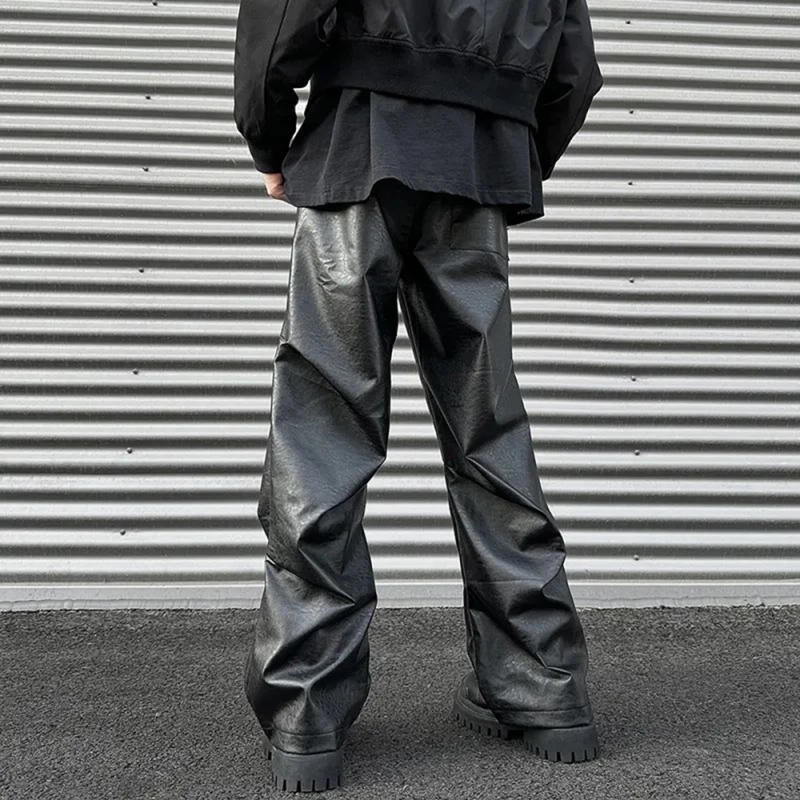 Description Picture 5 of itemMens Autumn American Y2k Pleated Pu Leather Pants New Essential Casual Loose Comfort Biker Trendy Street Wide Leg Pants For Men