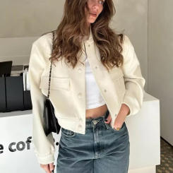 ZBZA Fashion Women Bomber Jackets Spring Autumn Women's Round Neck Long Sleeve Coats Ladies Big Pockets Jacket Female Outerwear