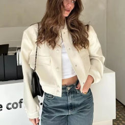 ZBZA Fashion Women Bomber Jackets Spring Autumn Women's Round Neck Long Sleeve Coats Ladies Big Pockets Jacket Female Outerwear