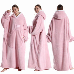2024 Super Long Flannel Blanket with Sleeves Winter Hoodies Sweatshirt Women Men Pullover Fleece Giant TV Blanket Oversized New