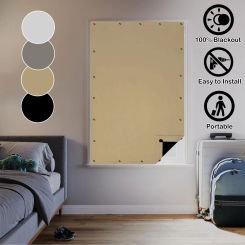 100% Blackout Window Curtain with Suction Cups Portable Removable for Living Room Bedroom Heat and Full Light Blocking Drapes