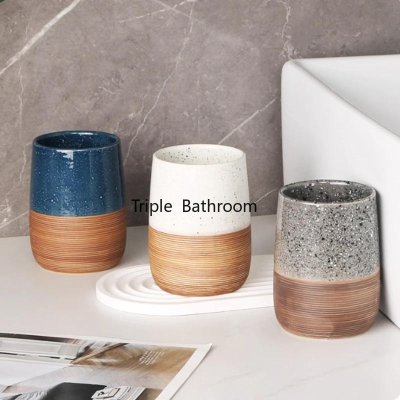 Description Picture 5 of item1pc Ceramic Mouthwash Cup, Ceramic Couple Water Cup, Household Toothbrush Cup, Bathroom Accessories, Homestay Toiletries