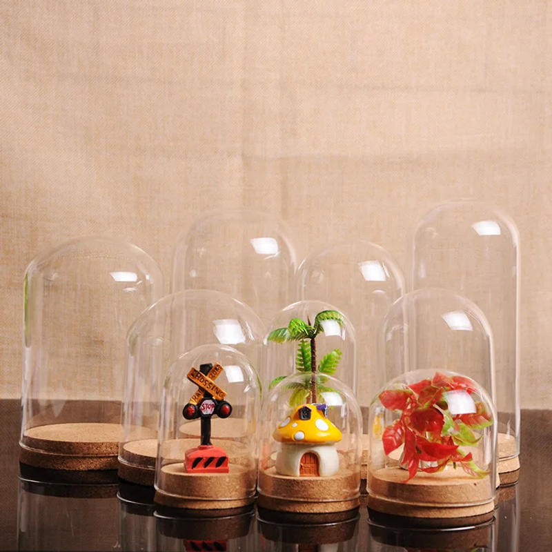 Description Picture 2 of item60pcs 8x10cm Modern Handcraft Glass Dome Cover Dry Flower Vase With Wood Cork Base Landcrape Figurines Model Display Artwork