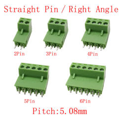 5/10 Pairs 2EDG PCB Screw Terminal Block Connector Pitch 5.08mm 2/3/4/5/6 Pin Male Female Straight Pin / Right Angle Connectors