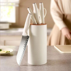 Kitchen Knives Set Stainless Steel Slicing Chef Cooking Knives Chopping Cleaver Scissors Peeler Utility Knife with Tools holder