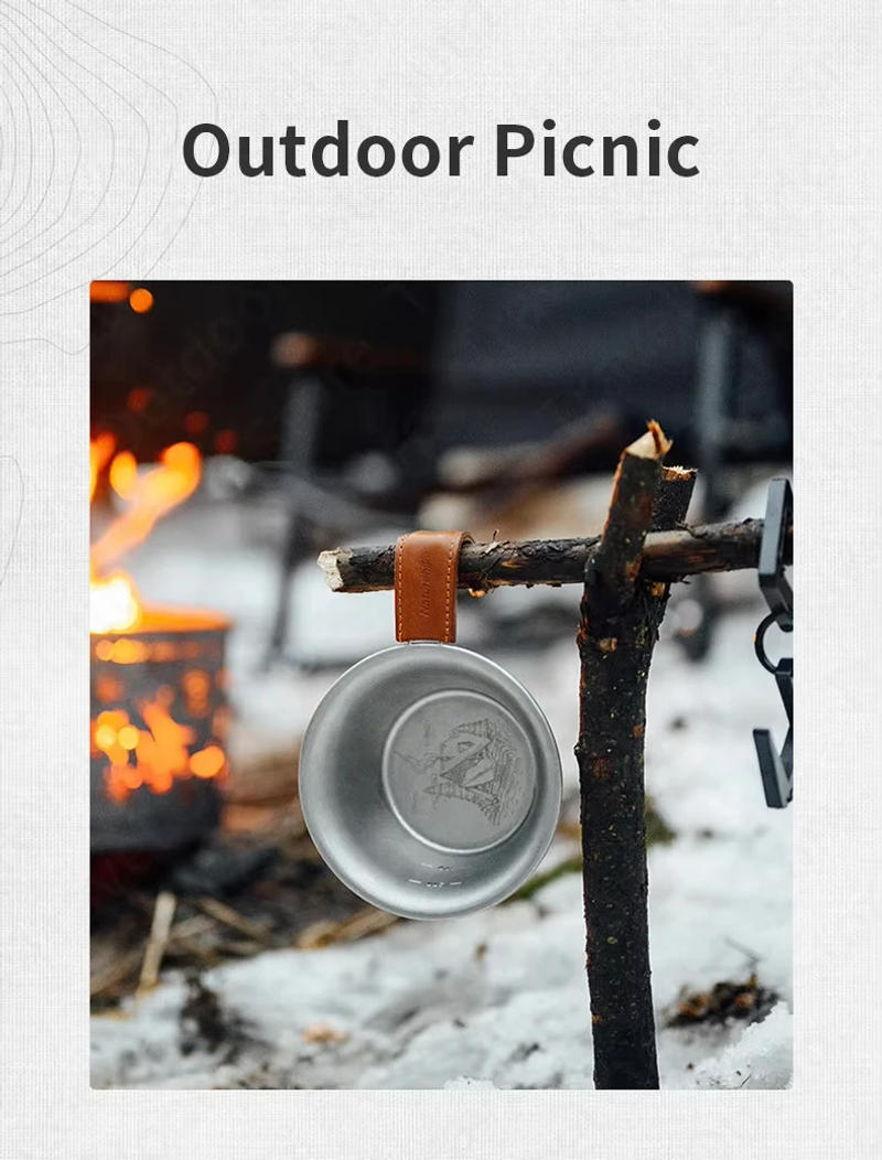 Description Picture 5 of itemNaturehike 300ML Stainless Steel Bowl Camping Outdoor Travel Leather Handle Tableware Ultralight Picnic Retro Bowl Cookware 116g