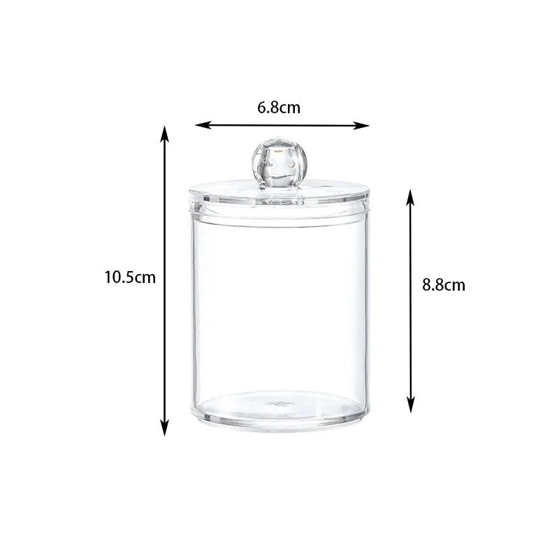 Description Picture 2 of item1/2pcs Cotton Swab Storage Box Makeup Jewelry Organizers Round Transparent Acrylic Jar Bathroom Cosmetic Home Organization