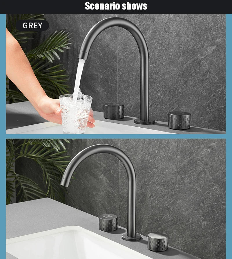 Description Picture 5 of itemBathroom Basin Faucets Deck Mounted Double Handle Faucet Black Basin Mixer Hot Cold Shower Room Sink Faucet 3 Hole Tub Tap