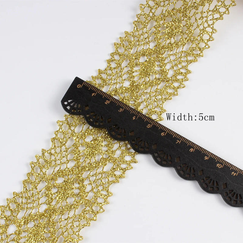 Description Picture 2 of item5cm 10yards Vintage Gold Lace Trims Lace Fabric For Garment Sewing Accessories Applique Wedding Crafts