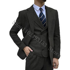 2023 Tailor Made Herringbone Pattern Men Suits For Wedding Notched Lapel 3 Pieces Groom Wear Wedding Tuxedos Costume Homme
