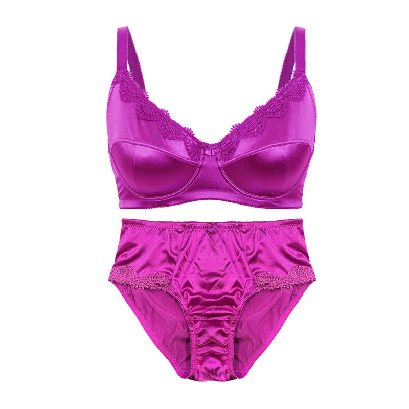 Description Picture 2 of itemMierside Women's Silk Bra Set Plus Size Unlined Smooth Underwire Bras For Women Everyday Bra Lingerie Set