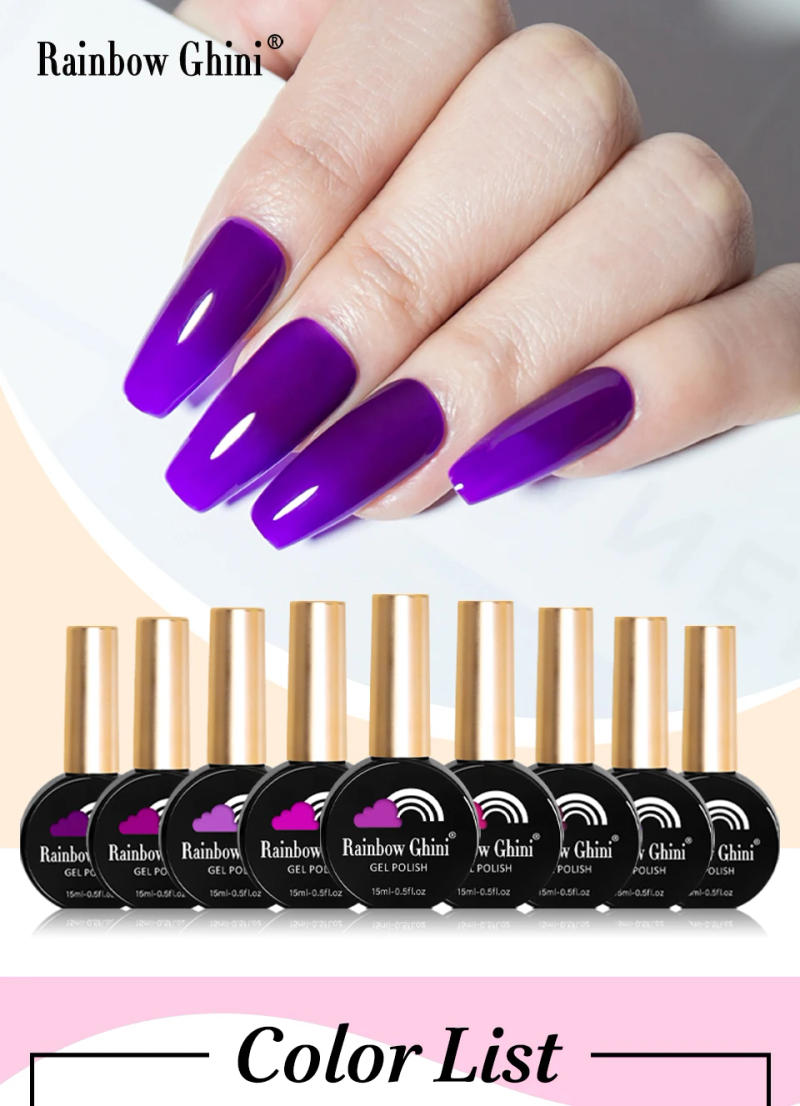Description Picture 2 of itemRainbow Ghini UV LED Glitter Purple Gel Nail Polish 15ml Manicure Art Accessories Nail Glue Supplies for Professionals Varnishes