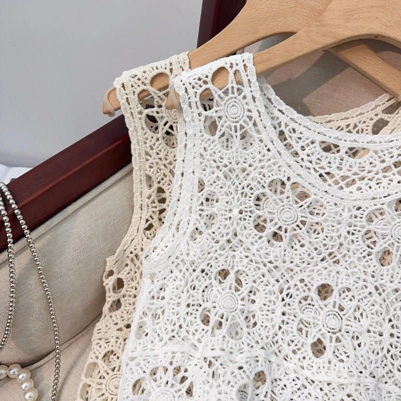 Description Picture 2 of itemBoho Fringe Crochet Top Sleeveless Open-knit Vest Tops Summer Beach Cover Up Women Vacation Outfit