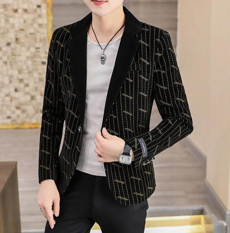 Description Picture 3 of itemThin Jacket for Men Party Golden Slim Fit Coats Man Suits and Blazers Elegant Menswear Fashion 2024 Classic New in Summer Casual