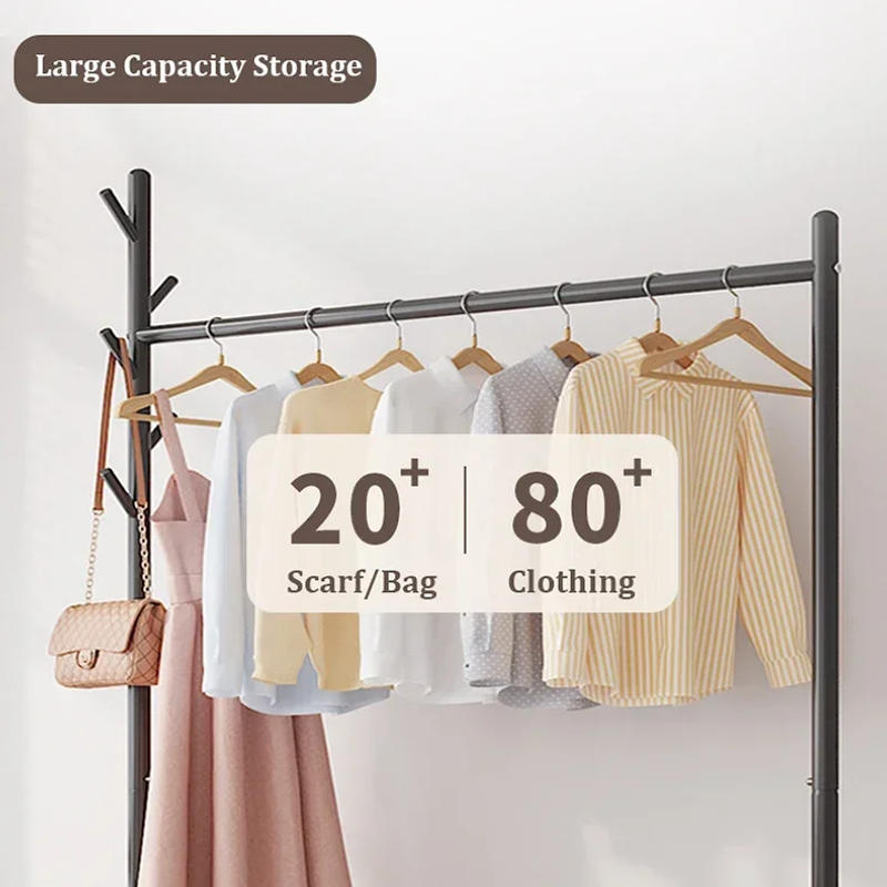Description Picture 4 of itemMovable Clothes Rack Floor Hanger Stainless Living Room Bedroom Furniture Coat Hat Rack Hooks Stand Storage Wardrobe Storage Box