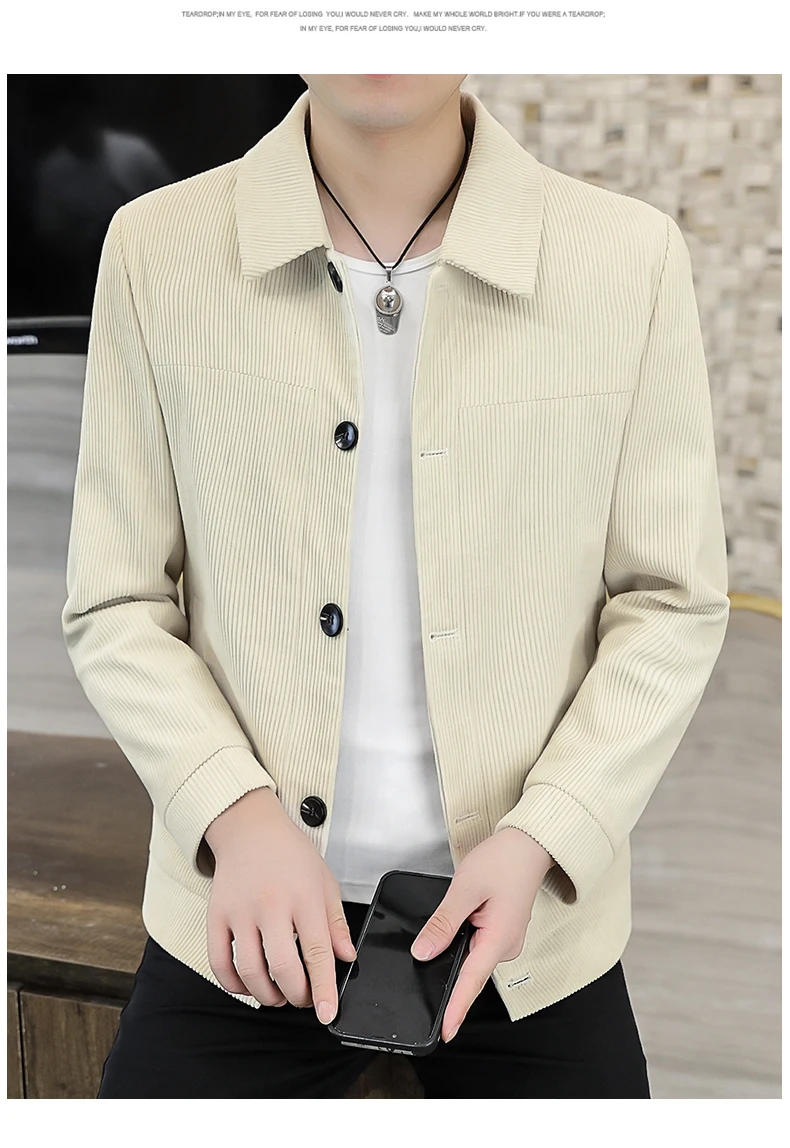 Description Picture 4 of item2024  High Quality New Corduroy Jacket Fashion Handsome All Matching Handsome Slim Coat Autumn Winter Casual Cargo Top  M-4XL