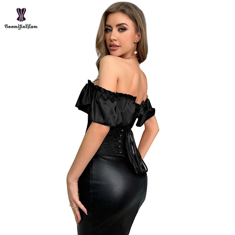 Description Picture 5 of itemPlus Size Women Underwear Clorselet Going Out Clothes Off Shoulder Black Victorian Corset Top With Lantern Sleeve