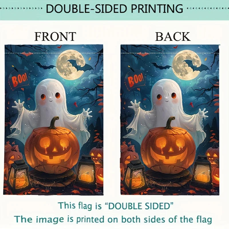 Description Picture 4 of itemSpooky Double-Sided Halloween Garden Flag - Durable Burlap, Outdoor Porch & Yard Decoration, Flagpole Not Included