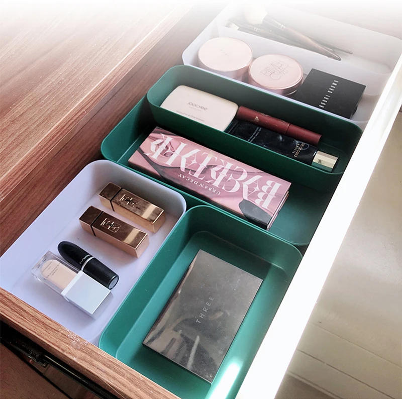 Description Picture 3 of itemMakeup Storage Box Desktop Cosmetic Storage Tray Kitchen Tableware Organizer Box Combinable Storage Drawers Separation Box