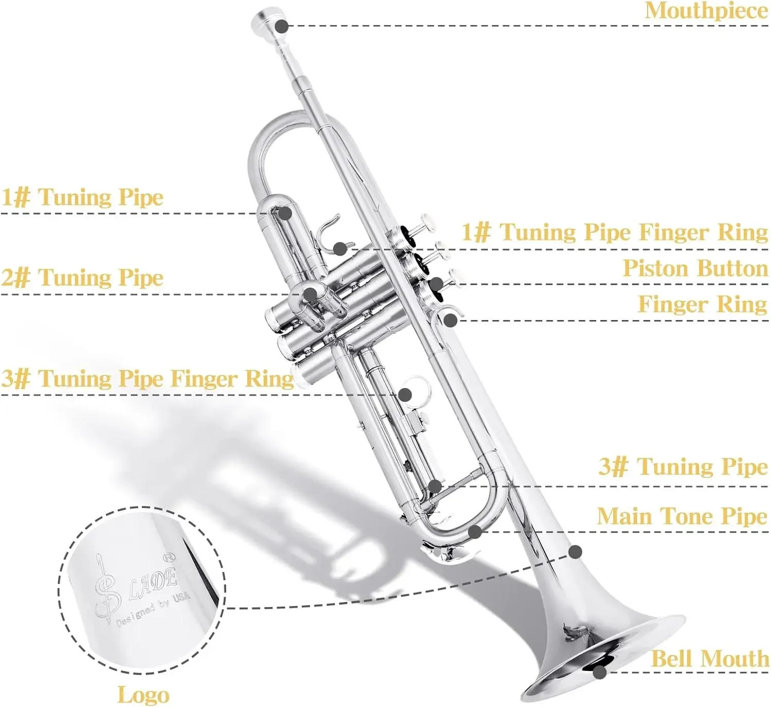 Description Picture 4 of itemSLADE Trumpet Bb Brass Body Musical Trompeta Professional Trumpette Wind Instrument with Case Mouthpiece Parts & Accessories