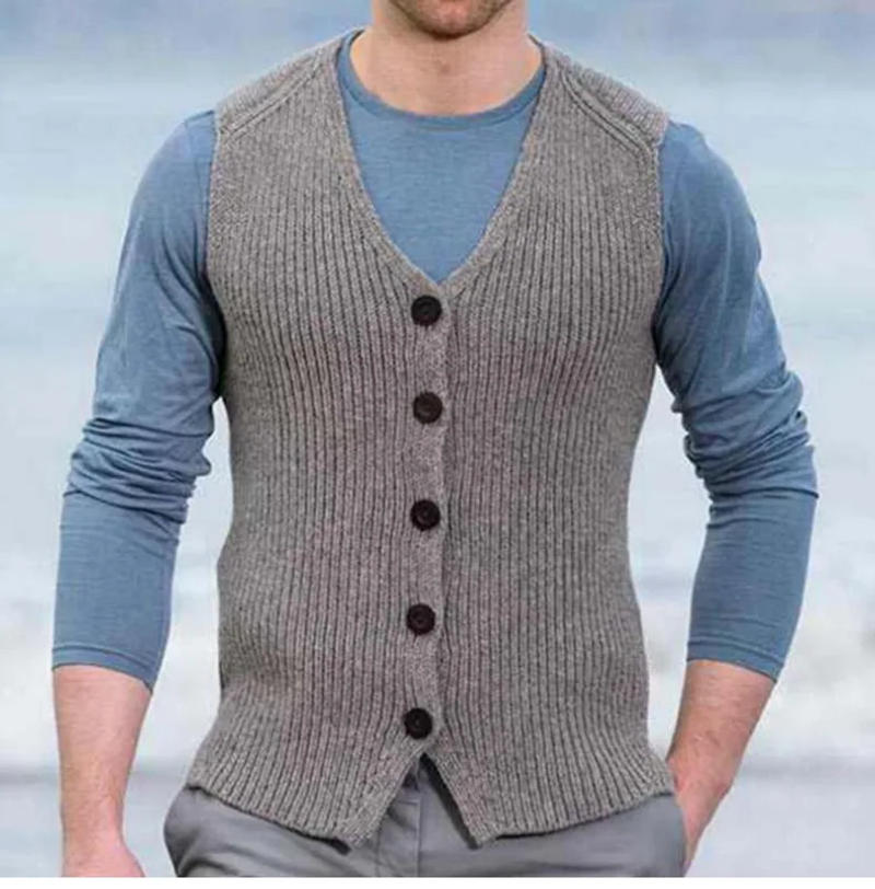 Description Picture 3 of itemMen's Sleeveless Sweater Cardigan Vest Spring And Autumn New Slim Solid Color Retro Casual Large Size Vest Coat