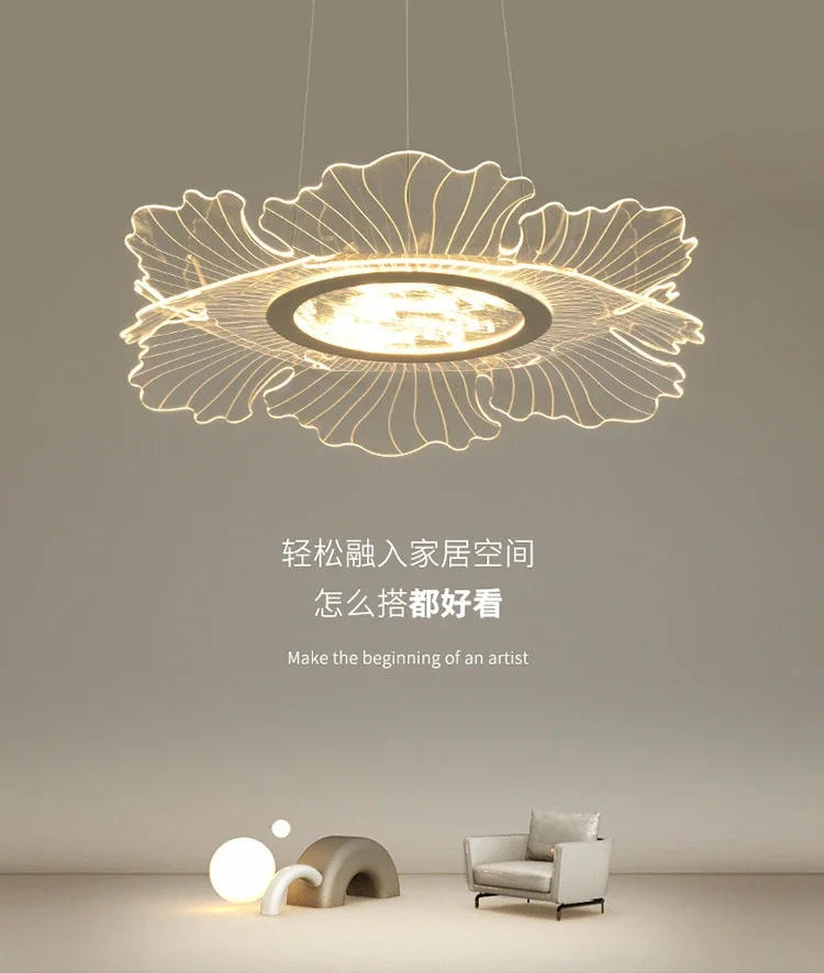 Description Picture 2 of itemRestaurant Ceiling Lighting Modern Creative LED Acrylic Iron Flower Warm Room Decor Hanging Lamps Living Room Pendant Lights