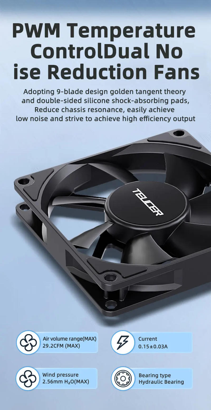 Description Picture 5 of itemTeucer UT-8015 8CM Chassis Fan Slim 15mm Thinckness 12V/4Pin PWM Hydraulic Bearing 1200-3000rpm PC Case Cooling Ventilator