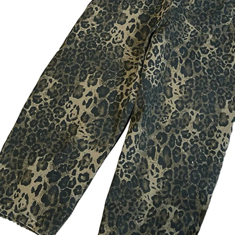 Description Picture 6 of itemLoose Fit Pants Leopard Print Hop Pants with Crotch Breathable Pockets for Men Retro Style Full Length Trousers for Streetwear